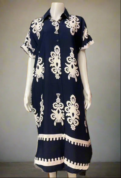 Ladies Casual Collar Down Short Sleeves Shirt Dress